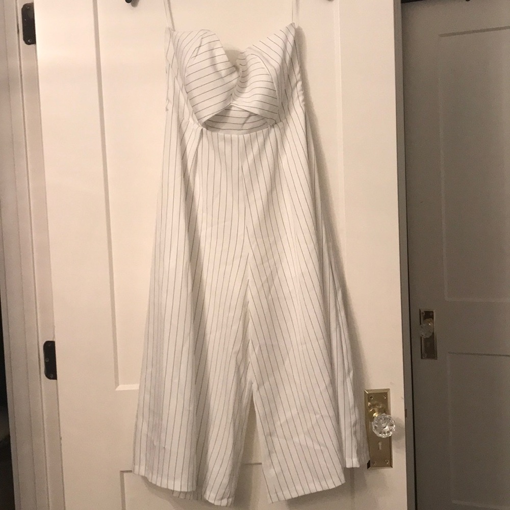 TCEC Black/white striped romper with front cutout